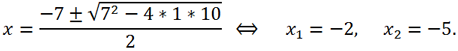 Корни квадратного уравнения x^2+7x+10 =0