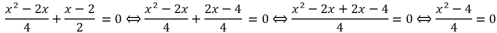 Решение неполного квадратного уравнения (x^2-2x)/4+(x-2)/2=0