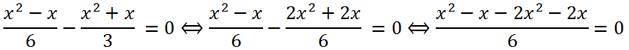 Решение квадратного уравнения (x^2-x)/6-(x^2+x)/3 =0