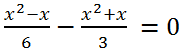 Решение квадратного уравнения (x^2-x)/6-(x^2+x)/3 =0